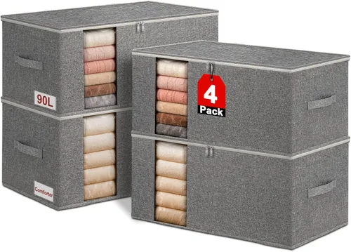Vista 9 de 60L - Bolsa de almacenamiento para edredón, contenedor de almacenamiento para mantas con construcción resistente, con asas duraderas, caja