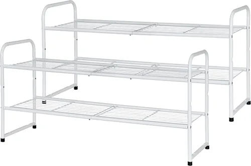 Vista 9 de SUFAUY Paquete de 2 zapateros de 2 niveles de 33 pulgadas de ancho, estante organizador de almacenamiento para entrada, capacidad extragrande, Negro