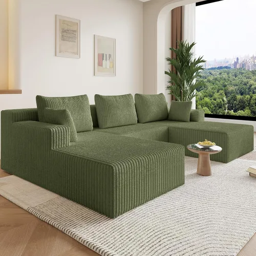 Vista 22 de Sofá modular Cloud de 95 pulgadas con otomana, moderno sofá nube en forma de U con asiento profundo, cómodo sofá de pana de 3 plazas, sofá de espuma