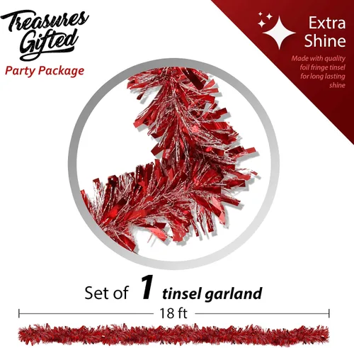 Vista 2 de Guirnalda de oropel rojo para árbol de Navidad, serpentinas metálicas de corte ancho, para celebrar una fiesta de Año Nuevo, decoración colgante