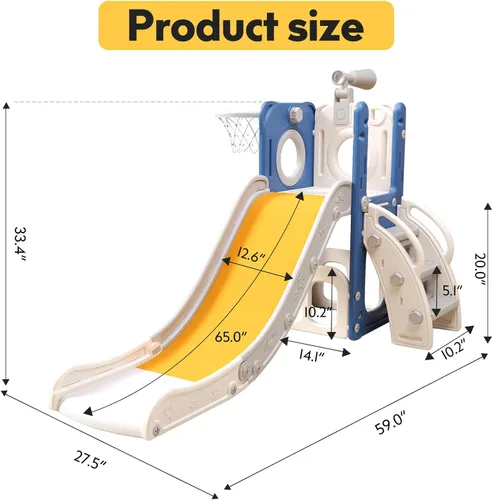 Vista 5 de 6 in 1 Toddler Playset with Slide,Toddler Slide,Slide for Kids with Basketball Hoop,Ball,Ring Toss,Kids Slide Toddler Playground Toddler Slide