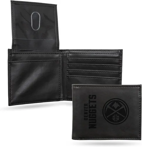 Vista 8 de Rico Industries Billeteras grabadas con láser de Denver Nuggets de la NBA, Negro -, Minimalista