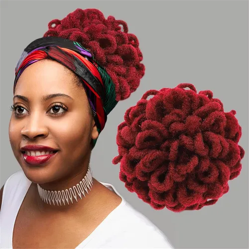 Vista 21 de DreadLocks Chignons Afro High Puff Cola de Caballo con Cordón Moño de Cabello Postizos Faux Locs Chignons con Clip Cola de Caballo para Mujeres