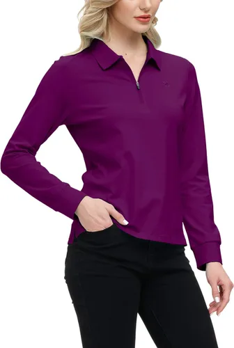 Vista 22 de JINSHI Polo de golf para mujer, de manga larga, con cremallera, deportiva, de secado rápido, atlética, casual, ajustada