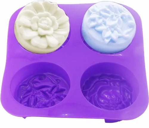 Vista 2 de X-Haibei Molde de silicona de jabón de baño de círculo redondo de flores mixtas que hacen suministros de proceso