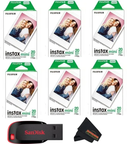 Vista 11 de Fujifilm Instax mini película instantánea de luz diurna (paquete doble + unidad flash USB de 32 GB) con paño de limpieza de microfibra Sunshine