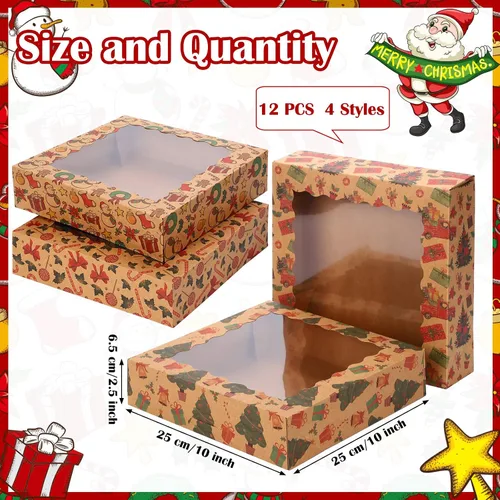 Vista 2 de Spiareal Paquete de 12 Cajas de Galletas de Navidad de 10 x 10 x 2.5 Pulgadas Latas de Galletas con Tapas para Dar Regalos Cajas de Panadería