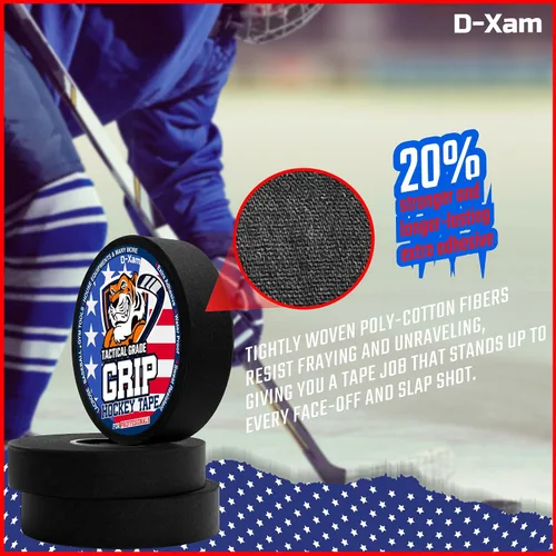 Vista 7 de D-Xam Cinta de agarre negra de hockey, 2 rollos de cinta deportiva deportiva de 1 pulgada, cinta de tela multiusos para mangos de palo de lacrosse