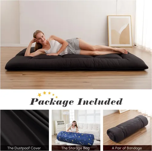 Vista 2 de Zelladorra Colchón japonés de suelo, colchón futón con bolsa de almacenamiento portátil y funda lavable, tapete de tatami grueso enrollable adecuado