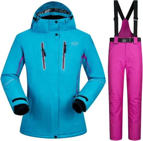 Vista 14 de Conjunto de chaquetas y pantalones de esquí para mujer, invierno al aire libre, talla grande, trajes de esquí cálidos con capucha, trajes de nieve E