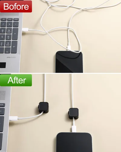 Vista 6 de Paquete de 16 organizadores de cables, clips magnéticos para debajo del escritorio, soporte de cables adhesivo fuerte, organizador de cables