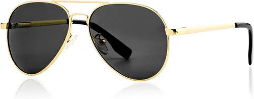 Vista 14 de Gleyemor Gafas de sol polarizadas de aviador para cara pequeña y estrecha 01 Negro / Gris