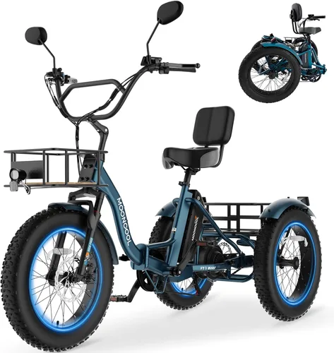 Vista 12 de MOONCOOL Triciclo eléctrico para adultos, 20 x 4 pulgadas, triciclo eléctrico con neumáticos gruesos, bicicleta eléctrica de 3 ruedas de 48 V, 500