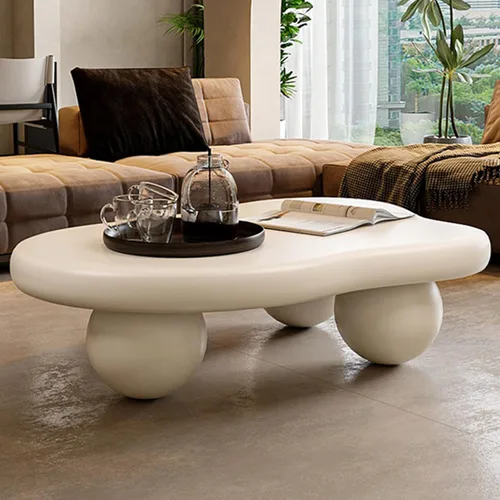 Vista 7 de Moderna mesa de centro Cloud con 3 patas redondas, mesas de centro de forma irregular, color crema, bonita forma libre, mesa central para sala