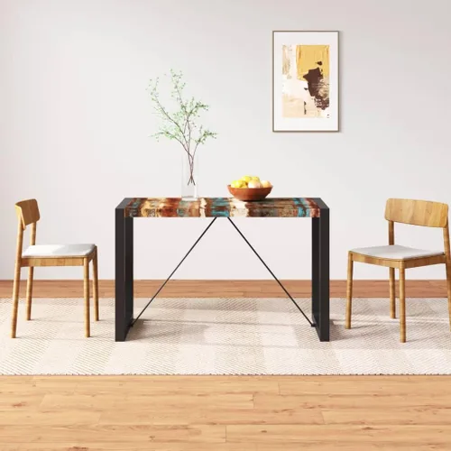 Vista 21 de Mesa de comedor industrial de 47.2 pulgadas, mesa de cocina de madera maciza de mango áspero con patas de acero, marrón y negro, para comedor