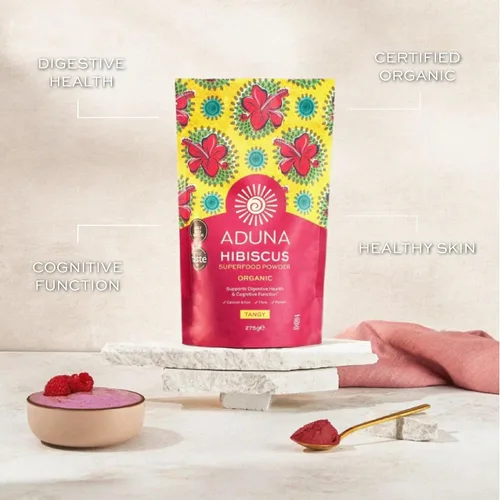 Vista 5 de Aduna Polvo de hibisco orgánico Flor de hibisco 100% para la salud de la piel, intestino y corazón Fuente vegana natural de antioxidantes