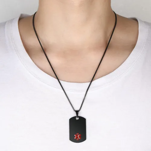 Vista 3 de Collar de alerta médica, etiqueta grabada con láser, grabado personalizado, etiqueta de identificación de acero inoxidable, colgante para hombres