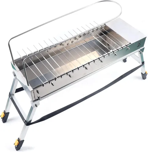 Vista 7 de Parrilla de carbón eléctrica USB, parrilla giratoria automática de acero inoxidable plegable con 17 varillas de asado para acampar al aire libre