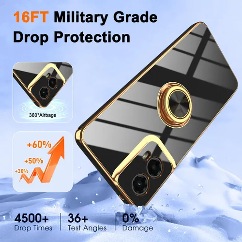 Vista 6 de Funda para Motorola Moto G 5G 2024: Funda Moto G Play 5G 2024 con 2 piezas de protectores de pantalla, soporte de anillo de rotación de 360°