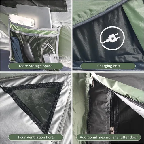 Vista 3 de Tienda de campaña desplegable para camping, tienda de campaña para 4 personas con almacenamiento adicional, protección UV, impermeable, costuras