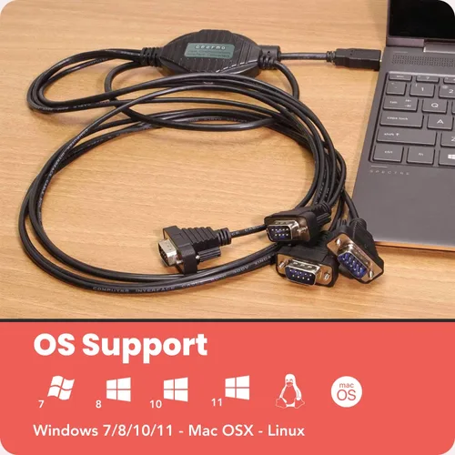 Vista 8 de Gearmo Adaptador serie USB a RS232 de 4 puertos con chipset FTDI – Compatible con Windows 11, 10, 8, 7, Linux y Mac, cuenta con Plug-and-Play sin