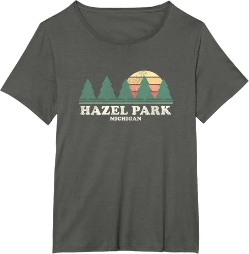 Vista 44 de Hazel Park MI - Camiseta vintage con diseño retro de los años 70, Azul / Patchwork, S