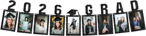 Vista 3 de KatchOn, Cartel de fotos de graduación negro 2026 – Grande, 10 pies Banner de graduación Clase de 2026 personalizado Decoraciones de graduación