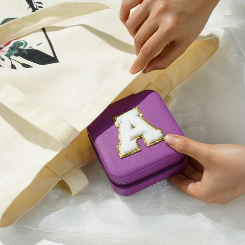 Vista 6 de Joyero pequeño para niñas, joyero con inicial de viaje para niñas Caja organizadora de joyas pequeña Joyero de viaje organizador de joyero Mini
