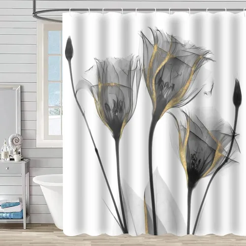 Vista 16 de Cortina de ducha floral de primavera, cortinas de ducha de plantas de flores silvestres para baño, cortina de baño de tela de poliéster impermeable