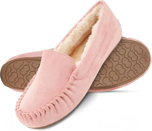 Vista 14 de Floopi Pantuflas para mujer, forro de piel sintética suave con espuma viscoelástica acogedora, pantuflas de casa para mujer con suela antideslizante