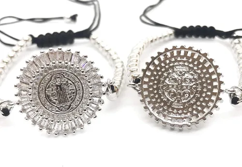 Vista 2 de Pulsera chapada en plata de San Benito para mujer joyería de protección 7 Cristal