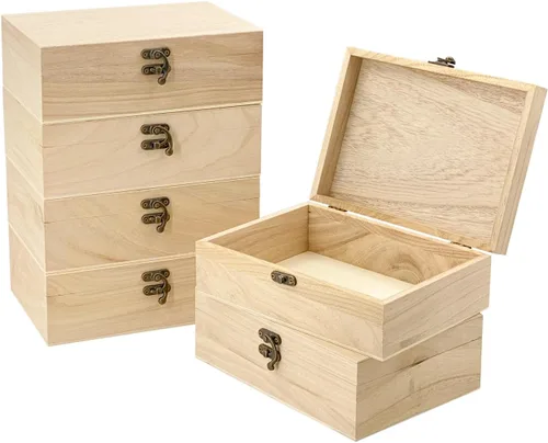 Vista 4 de Paquete de 6 cajas de madera sin terminar, rectángulo, manualidades, caja de madera para pintar proyectos de bricolaje