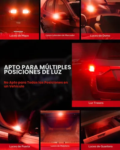 Vista 2 de LASFIT Bombilla LED roja 194 168 T10 192 2825 W5W LED, 2 unidades Rojo