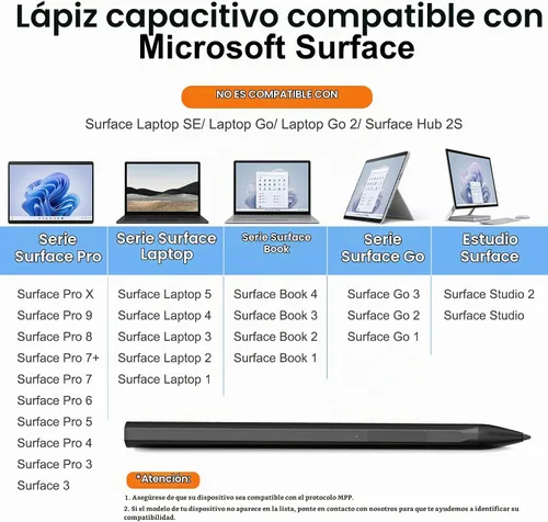 Vista 2 de Lápiz óptico para Microsoft Surface Pro9/8/X/7/6/5/4/3 Surface Go 3/2/1 Surface 3/2/1 Surface 3/Studio/Book 4/3/2/1 con presión de inclinación 4096