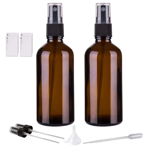 Vista 8 de Hydior Botella de spray de vidrio ámbar de 4 onzas para aceite esencial, botella de spray vacía de niebla fina, paquete de 6