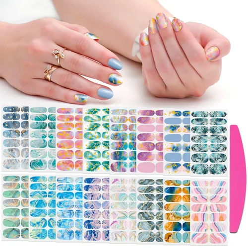 Vista 15 de 224 piezas de 16 hojas de tiras de esmalte de uñas de color sólido, calcomanías adhesivas de uñas completas para mujeres, tiras de uñas de gel
