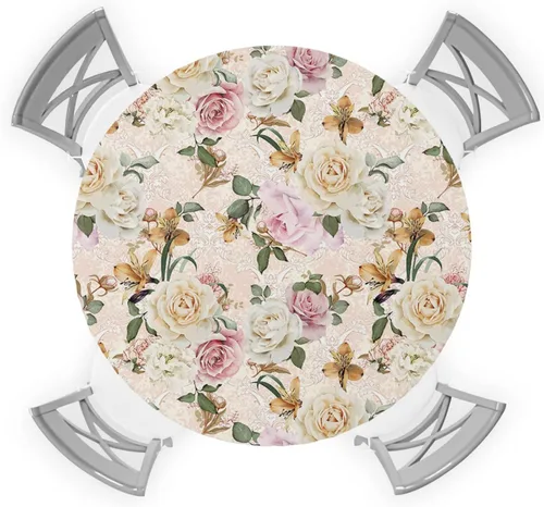 Vista 9 de Mantel Ajustado de Hongos para Mesa Redonda, Cubierta de Mesa de Cocina Botánica Pastoral Floral con Borde Elástico Tela Impermeable, Cubiertas Negro