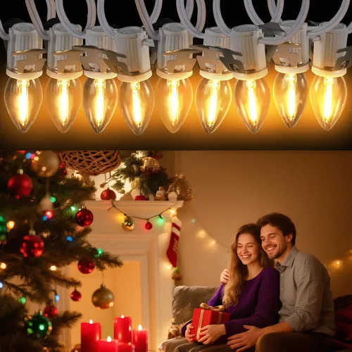 Vista 7 de Hohean Meonum - Cable de accesorios con 10 bombillas LED, cable de luz C7 de aldea navideña con dos fusibles de repuesto, cadena de luces de molde