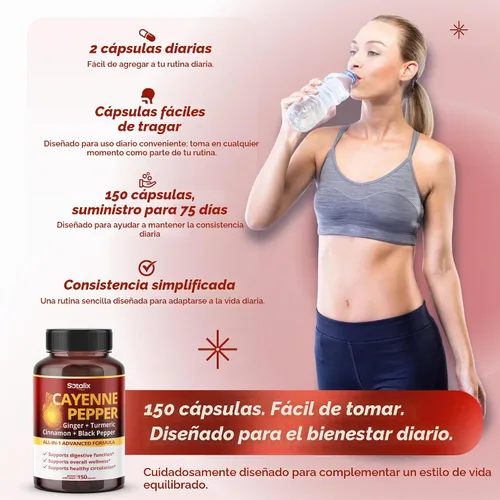 Vista 6 de Complejo de pimienta de cayena Sotalix 960 mg con jengibre y cúrcuma, 150 cápsulas