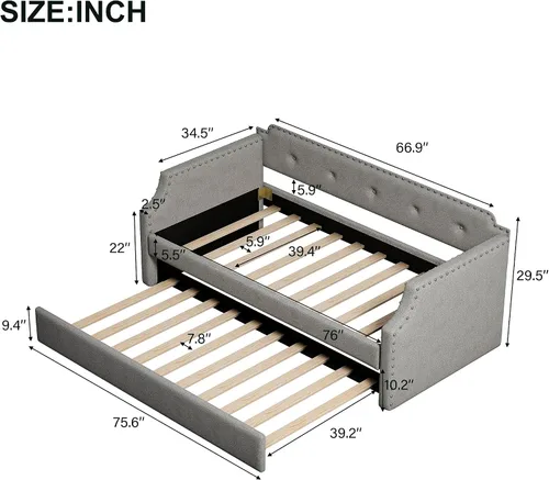 Vista 2 de Harper & Bright Designs Sofá cama doble con nido, sofá cama tapizada con nido, sofá cama nido tamaño individual para dormitorio, sala de estar,