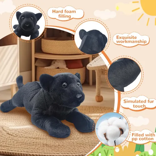 Vista 2 de Black Panther - Animal de peluche de jaguar de 15 pulgadas, linda almohada de felpa de pantera negra realista, juguete de peluche de pantera