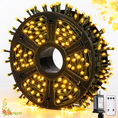 Vista 32 de JMEXSUSS 400 luces LED de Navidad rojas, blancas y verdes, luces de árbol de Navidad de 132 pies con control remoto, tira de luces para interiores