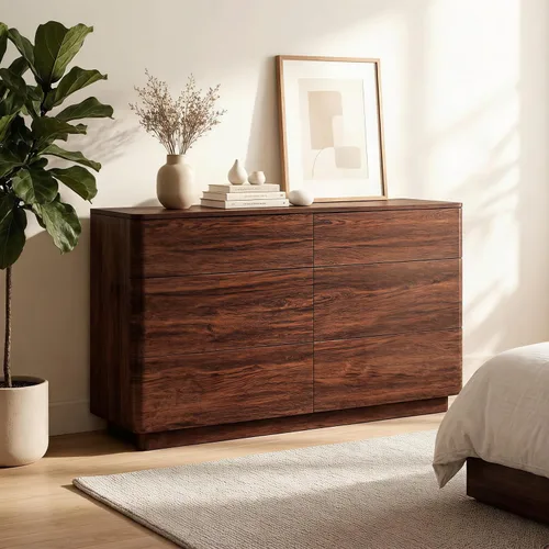 Vista 4 de ACCOHOHO Cómoda moderna de 6 cajones para dormitorio, cómoda de madera de 52 pulgadas de ancho con gran almacenamiento, cómoda sin asas, soporte