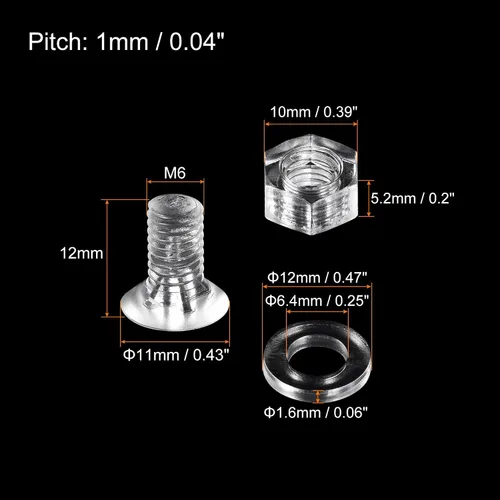 Vista 2 de uxcell Tornillos de máquina Phillips de plástico M6 x 0.472 in con tuercas y arandelas planas, pernos de máquina de cabeza plana de PC