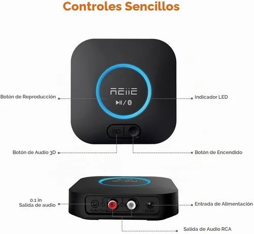 Vista 7 de Receptor Bluetooth de audio, adaptador de audio inalámbrico de alta fidelidad, receptor Bluetooth 4.2 con sonido envolvente 3D AptX baja latencia