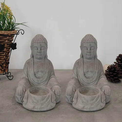 Vista 10 de Kante 25.6 "ligero sentado meditando Buda Zen interior al aire libre estatua gris hormigón Sentado de hormigón de 25.6 "h