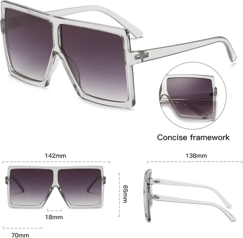Vista 6 de GRFISIA Gafas de sol cuadradas de gran tamaño para mujeres y hombres, sombras planas a la moda