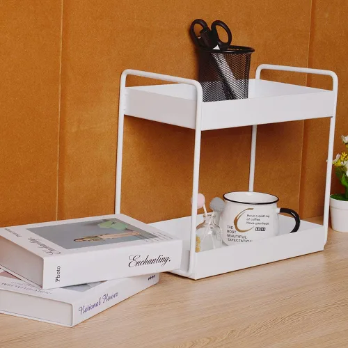 Vista 5 de Organizador de encimera de baño de 2 niveles, soporte para cosméticos, organizador de cosméticos, estante de almacenamiento de gabinete de cocina