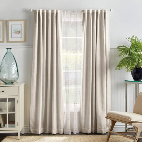 Vista 7 de Martha Stewart Bedford - Par de paneles de cortinas opacas con pestaña trasera, 84 pulgadas, lino