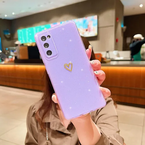 Vista 3 de Funda compatible con Samsung Galaxy S20 FE 5G, diseño de corazón de amor, TPU suave a prueba de golpes, funda protectora brillante con purpurina